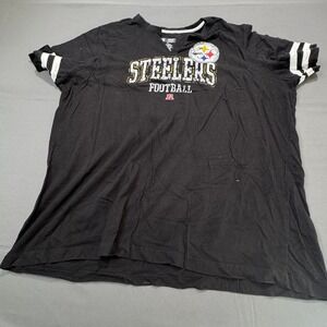 Womens Pittsburgh Steelers Football V Neck T Shirt Black Team Apparel 1X